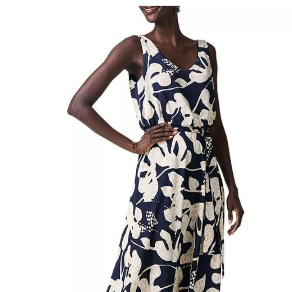 NIC + ZOE Water Lillies Bianca Dress - Indigo Blue Floral Pattern - M MEDIUM